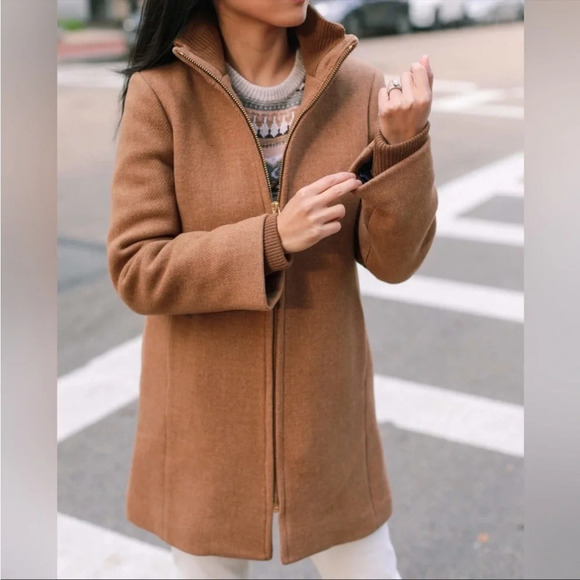 J. Crew Lodge Italian Wool Stadium Pea Coat Size 00 Tan Brown Camel b50 - Picture 2 of 11